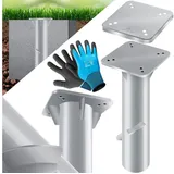 Kesser Universal Bodenplatte Sonnenschirmständer für Sonnenschirm Ampelschirm Kurbelschirm Bodenanker Inkl. Handschuhe Silber