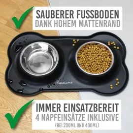 KaraLuna Napfunterlage mit Edelstahl Futternapf I Für Katzen & Hunde I Fressnapf Katze Futternapf Cat Bowl Hundenapf Katzenfressnapf Näpfe Station Napf Unterlage (400ml, Schwarz)
