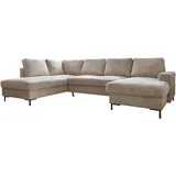 MID.YOU Wohnlandschaft Beige Textil, 8-Sitzer, U-Form, Ottomane links, 303x197 cm, Made in EU, Liegefunktion, Rücken echt, Wohnzimmer, Sofas - Couches, Wohnlandschaften, Wohnlandschaften in U-Form