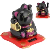 Jwthee Winkende Glückskatze mit Arm, kleine solarbetriebene Winkekatze, chinesische Glückskatze mit Winkearm, Glückskatzenstatue, japanische Maneki-Neko-Statue für Zuhause, Autodekoration (Schwarz)