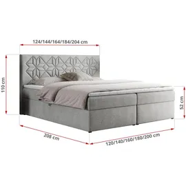MKS Meble MKS Boxbett, Hellgrau, Textil, 2-Sitzer, H3, 7-Zonen, Rechteckig, 180x200 cm, Schlafzimmer, Betten, Boxspringbetten
