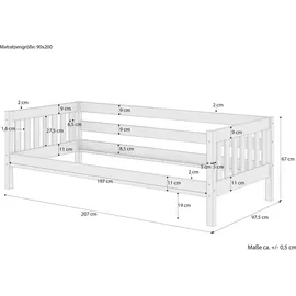 Erst-Holz Gemütliches Kinderbett mit dreiseitiger Sicherung 90x200 cm Kiefer V-60.29-09Rollrost und Bettkasten inkl.