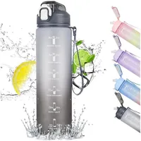 Luxuskollektion Trinkflasche 1L mit Strohhalm, Zeitmarkierung,