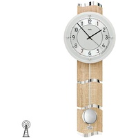 AMS 5214 Wanduhr Funk Funkwanduhr mit Pendel Silbern Holz Sonoma Optik Pendeluhr