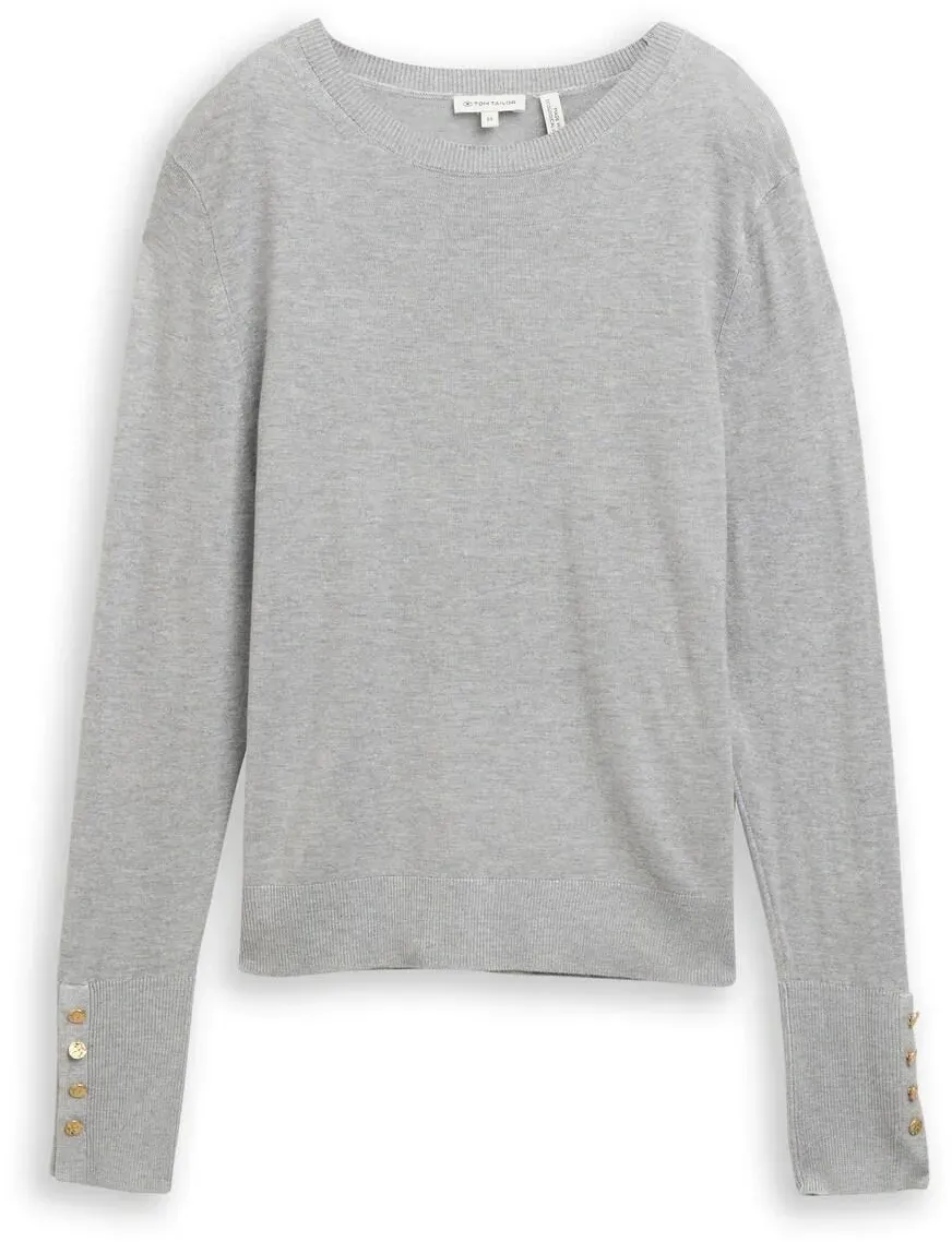 TOM TAILOR Damen Strickpullover mit Knopf-Details, grau, Meliert, Gr. XL