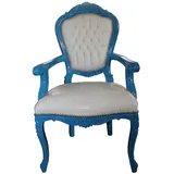 Barock Esszimmerstuhl Blau / Weiß Lederoptik mit Armlehnen
