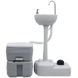 vidaXL Campingtoilette und Handwaschbecken Set Tragbar Grau