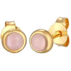 Elli PREMIUM Rosa Quarz Solitär Edelstein 375 Gelbgold Ohrringe   Damen 