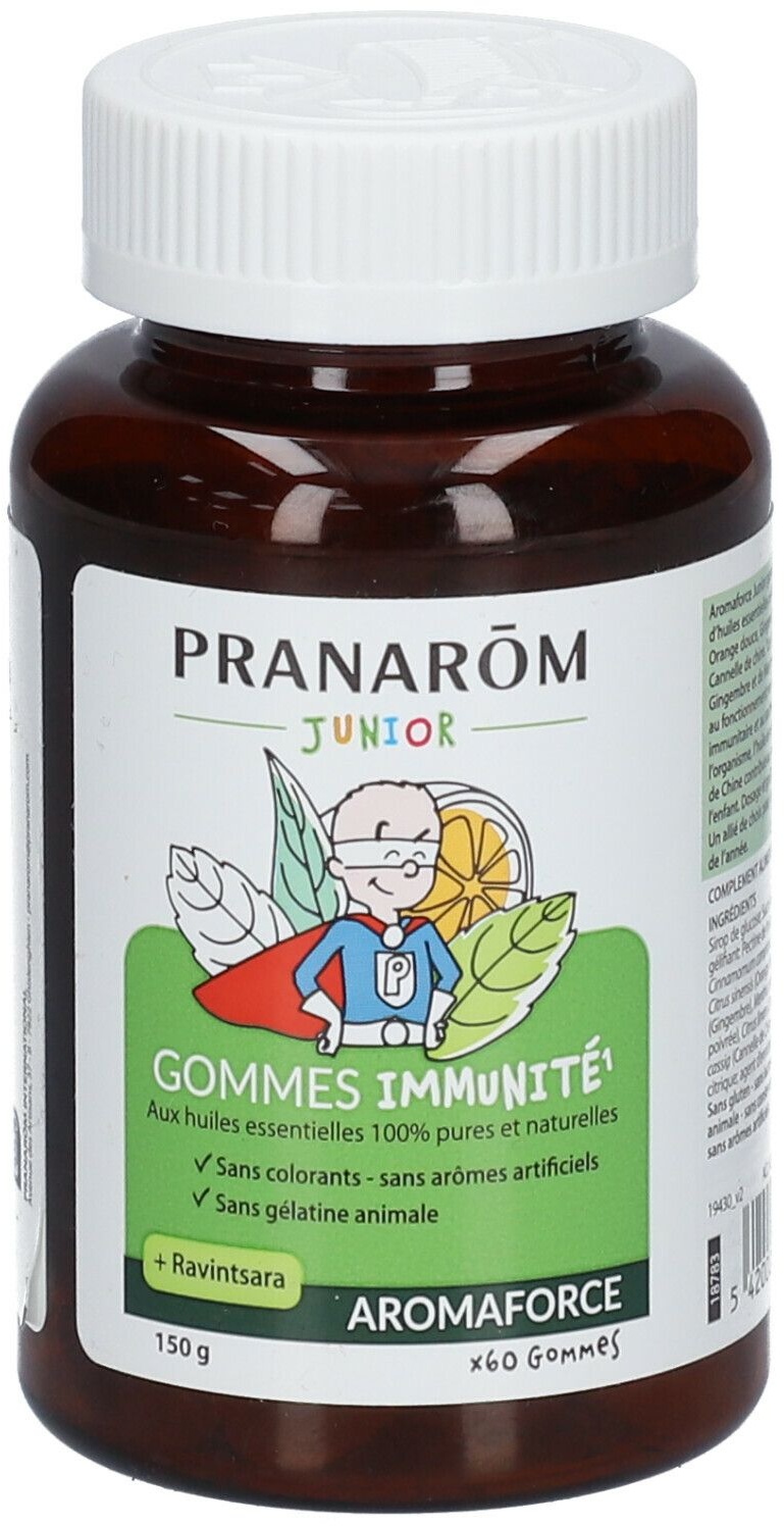 Pranarôm - Aromaforce Junior - Ravintsara Immunitätskaugummis für Kinder - Stärkt die natürlichen Abwehrkräfte - Mit ätherischen Ölen - Vegan - Ohne künstliche Farb- und Aromastoffe - Ab 6 Jahren - 1-Monats-Kur