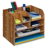 Relaxdays Schreibtisch Organizer mit Ablagefächern Braun