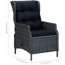 vidaXL Polyrattan Gartensessel 57 x 88 x 100 cm dunkelgrau inkl. Auflagen 313300