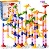 JOYIN 196 Stück Mehrfarbige Murmelbahn Marble Run Set, Bausteine Spielzeug, Mint-Lernspielzeug, Lernbaustein, Konstruktionspielzeug für Kinder (156 durchscheinende Kunststoffteile + 40 Glasmurmeln)