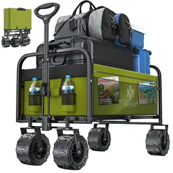 KESSER® Bollerwagen faltbar mit Breite Reifen Handwagen Transportkarre Gerätewagen   inkl. 2 Netztaschen   klappbar   Kunststoff-Reifen   bis 150 kg Tragkraft transportwagen Gartenanhänger
