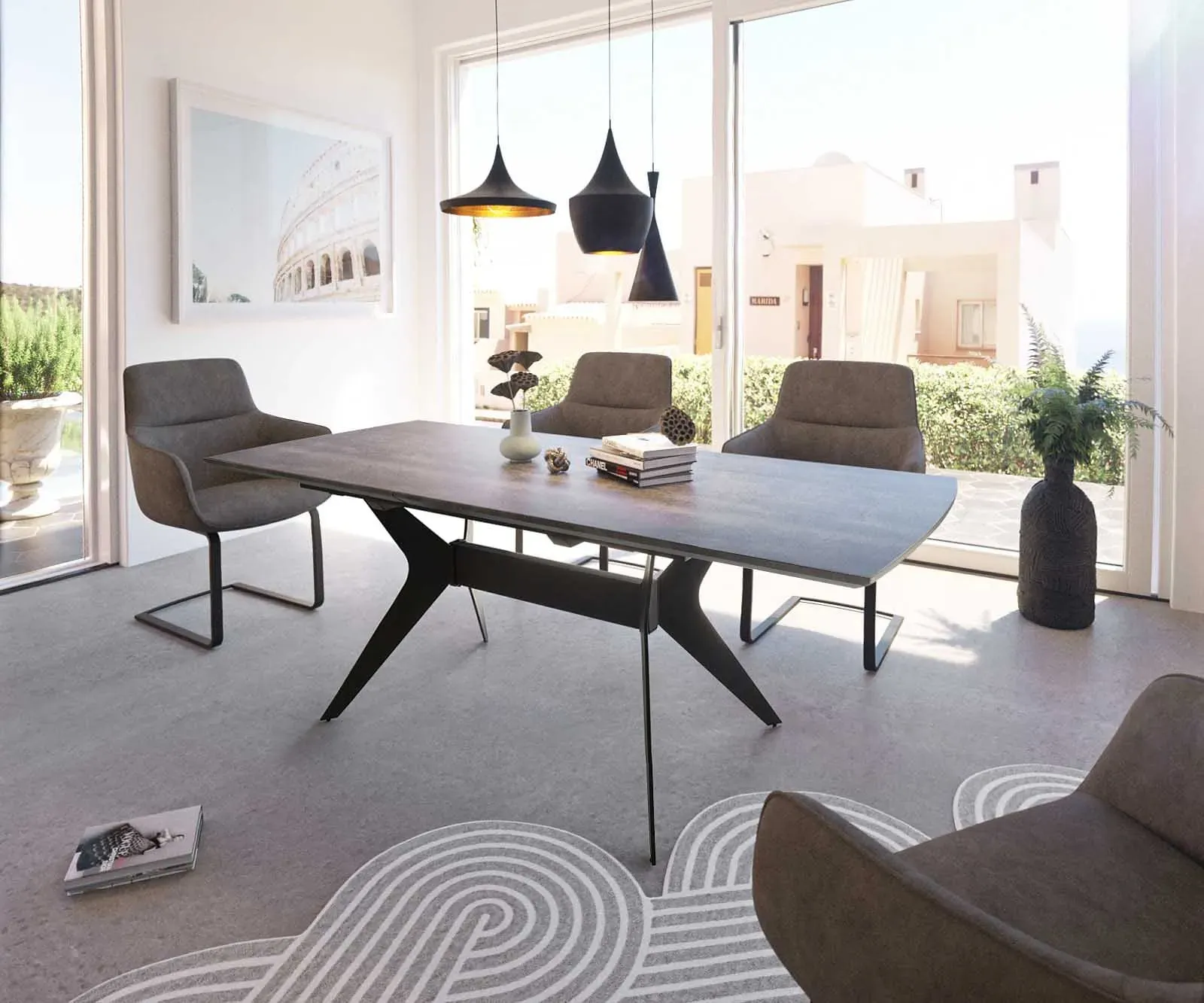 DELIFE Table-à-manger Edona 160/200x90 cm look céramique gris métal extensible, Tables de salle à manger