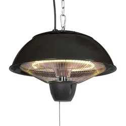 Perel Terrassen-Heizstrahler, 1500 W, Halogen, Deckenmontage, Zugschalter, Kette, 1 Heizstufe, spritzwassergeschützt, Metall, Schwarz