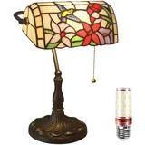 Uziqueif Retro Tiffany Style Tischlampe/Bankerlampe - E27 Schreibtischlampe mit Zugkettenschalter und 1 Leuchtmittel, Legierungsbasis - für Büro,Hause,Wohnzimmer,Schlafzimmer,Esszimmer,Hummingbird