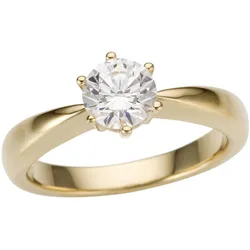 Solitärring FIRETTI "Schmuck Geschenk Gold 750 Damenring Verlobungsring Goldring Solitär" Gr. 19, gold (gelbgoldfarben), Fingerringe, Damen, 19, 1 ct P2 = erkennbare Einschlüsse, Gelbgold 585-Diamanten, Gelbgold 585, Diamanten, mit Brillant