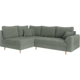 Home Affaire Ecksofa HOME AFFAIRE "CHARRE L-Form mit Ottomane, Maße B/T/H: 231/161/81 cm", grün (mint), B:231cm H:81cm T:161cm, 100% Polyester, Sofas, Ecksofa, feine Steppung, lose Rücken- und Zierkissen, auch in Cord und Bouclé