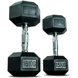 Hanteln Hexagon Set – 2 x 15 kg – Dumbbell Set - Kurzhanteln – Schwarz 15 KG