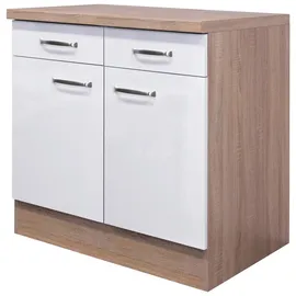 Quartier Unterschrank LUKE 80 x 60 x 86 cm Eiche/ Weiß Hochglanz