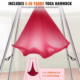 Vevor Aerial Yoga Hängematte mit Yogarahmen 6 x 2,6 m, Rot Yoga Swing Air Fliegen, Yoga-Schaukel Hammock Swing 250 kg Max. Tragfähigkeit, inkl. Y... - Rot