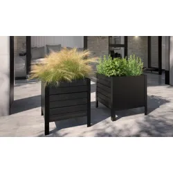 Holz Pflanzkasten Classic – Holzblumenkasten aus Kiefer/Fichte, schwarz – quadratischer Holzpflanzkübel – Blumenkübel für Garten & Terrasse