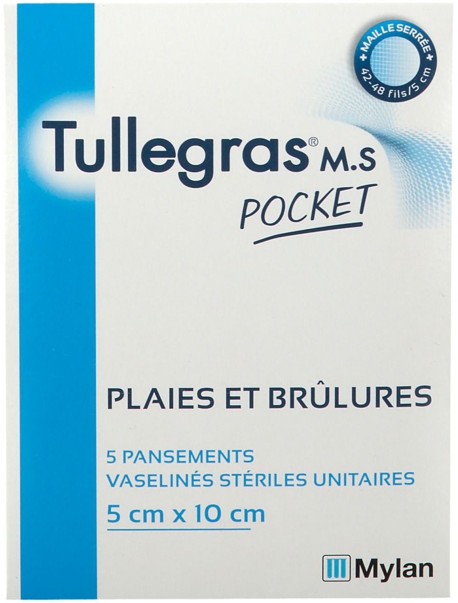T​ulle Gras MS Pocket, Pansement gras protecteur, vaseliné, stérile 5 cm x 10 cm 5 pc(s) bandage(s)