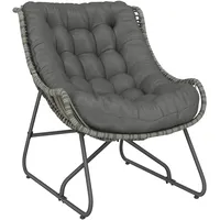 Outsunny Rattansessel mit Dicke Kissen Bänder Stahlrahmen, gepolsterter Outdoor Sessel aus Polyrattan, Korbsessel bis 120kg, Gartensessel Gartenstühle für Garten Balkon Veranda Terrasse Dunkelgrau