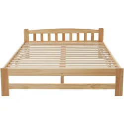 Merax Massivholzbett, Doppelbett Futonbett mit Kopfteil und Lattenrost 140x200cm, Natur