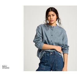 Nah/Studio Bluse - Baumwoll-Leinen-Mix - Gr. 40 - blau