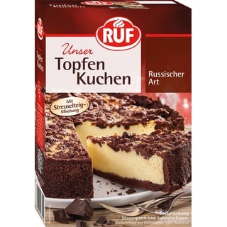 RUF Russischer Zupfkuchen, Backmischung für einen Käsekuchen mit schokoladigem Streuselteig, Topfenkuchen, vegan