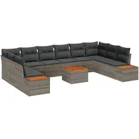 vidaXL Gartensofa-set mit Kissen mit Speicher 10-Tlg Grau Poly Rattan