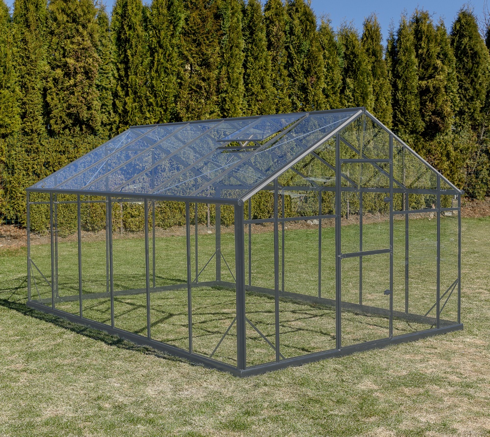 Gampre Aluminium Glas Gewächshaus Sanus XL12 | Anthrazit | 430x290x225 cm