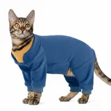 Katzenbody Langarm - Schutzanzug zur Hautpflege & Wundschutz (Rücken/Beine) | Leckschutz Alternative zum Halskragen | Katzen Overall gegen Kratzen | weiche Katzenbekleidung für Alltag (Blau L)