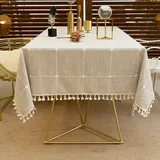DHBHZD Tischdecke 80x80cm Quaste Baumwolle Leinen Tischdecke für Küche Esszimmer Faltenfreie Tischdecken Rechteck/Länglich
