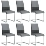 Flieks Freischwinger (Set, 6 St), 6er Set Esszimmerstuhl Polsterstühle Kunstleder und Leinen grau
