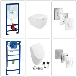 BB INFINITY Wand WC spülrandlos mit Villeroy & Boch Subway Urinal inklusive Grohe Zubehör, verschiedenen Ausführungen