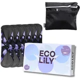 Eco Lily 6 Pack Slipeinlagen Waschbar Damenbinden mit Bambuskohle | Wiederverwendbare, wasserdichte, saugfähige Menstruationspads | Mittel Perioden | Bonus Aufbewahrungstasche