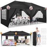 COBIZI Pavillon 3x6 Wasserdicht Faltpavillon mit 6 Seitenteilen Freiluft Faltpavillon Stabile UV-Schutz 50+ Pop Up Gartenpavillon Partyzelt für Freien, Garten, Party, Hochzeit, Markt (3x6m Schwarz)