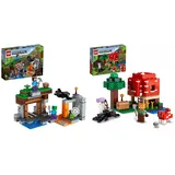 LEGO 21166 Minecraft Die verlassene Mine Bauset, Zombiehöhle mit Figuren: Schleim, Steve und Spinne & 21179 Minecraft Das Pilzhaus, 8+, für Kinder mit Figuren von Alex, Mooshroom & Spinnenreiter