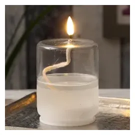 MARELIDA LED Kerze im Glas Öllampe Flüssigwachs Optik flackernd Timer H: 13cm rund
