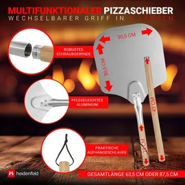 Heidenfeld 5in1 Pizza-Set, Pizzastein, 2in1 Pizzaschieber, Pizzaschneider, Holzgriffe, Pizza-Zubehör