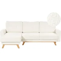 Beliani 3-Sitzer Ecksofa Weiß Bouclé-Bezug mit Schlaffunktion L-Form Steppung Skandi Schlafsofa Wohnzimmer Ausstattung - Weiß/Hellbraun