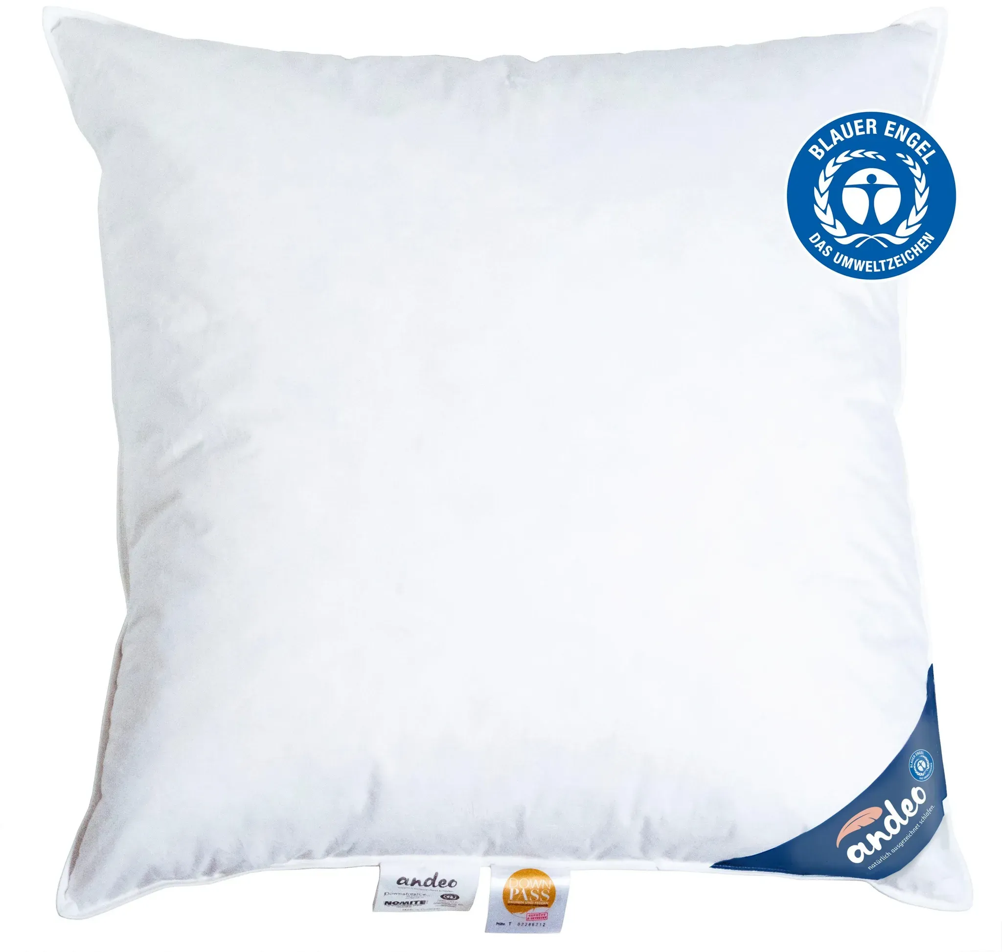 Federkopfkissen ANDEO "ANDEO", weiß, B:80cm L:80cm, Bezug: 100% Baumwolle. Füllung: 70% Entenfeder, 30% Entendaune, Kopfkissen, NATÜRLICH AUSGEZEICHNET SCHLAFEN