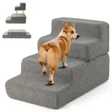 COSTWAY Hundetreppe 4 Stufen, rutschfeste Hundestufe aus Schaumstoff, 2+2 Design, Haustiertreppe für kleine Hunde Katzen, Katzentreppe Abnehmbar, Hunderampe für Sofa Bett, Waschbarer Bezug, Grau