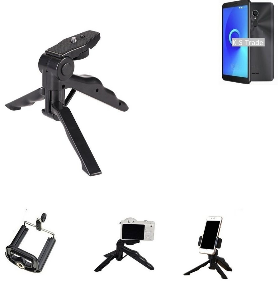 K-S-Trade für Alcatel 3C Smartphone-Halterung, (Stativ Tisch-Ständer Dreibein Handy-Stativ Ständer Mini-Stativ) schwarz