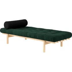 Daybed KARUP DESIGN "Next", grün (seetang, klarlackiert kieferholz), B:75cm H:37cm L:200cm, Daybetten, aus massiven Kiefernholz, inkl. Futonmatratze und Kissen