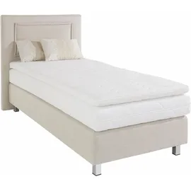 Westfalia Schlafkomfort Boxspringbett, inkl. Kaltschaum-Topper und Zierkissen Strukturstoff, Liegefläche B/L: 90 cm x 200 cm, H2, 7-Zonen-Kaltschaummatratze, beige Boxspringbett, Made in Germany - Möbel