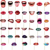 40 Stücke Lustige Lippen Mund Fotoaccessoires, Party Photo Booth Props Foto Requisiten DIY Fotorequisiten Set für Karneval, Geburtstag, Halloween Party Deko