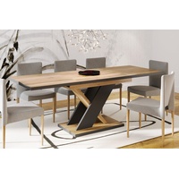 Endo-Möbel Esstisch Next 140cm - 220cm ausziehbar Wotan Eiche Küchentisch mit schwarz